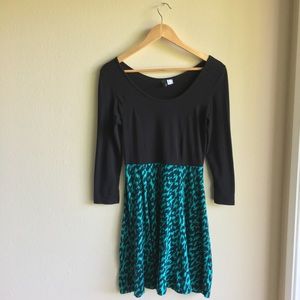 H&M Black/Teal Fit & Flare Dress